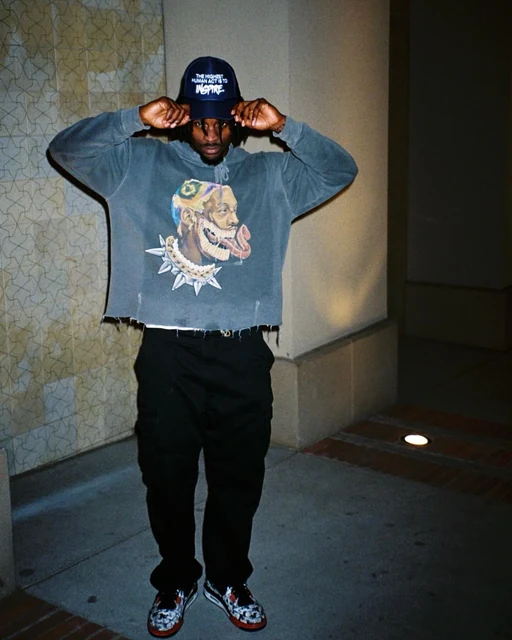DK in a doorway, hood up
